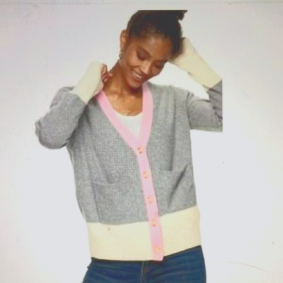 NEW Pop Sugar Heather Grey Colorblock Cardigan Sweater Super Soft XXL - Picture 1 of 6